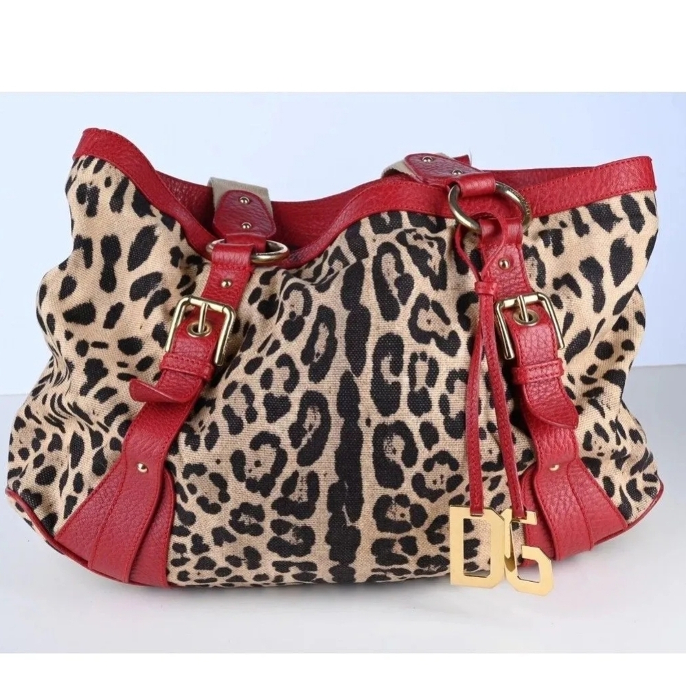 Dolce & Gabbana Cheetah Print Red Brown Large Shoulder Bag